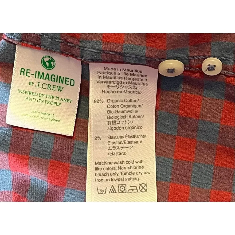 J.Crew Secret Wash Slim Fit Red Blue Gingham Shirt Men's M